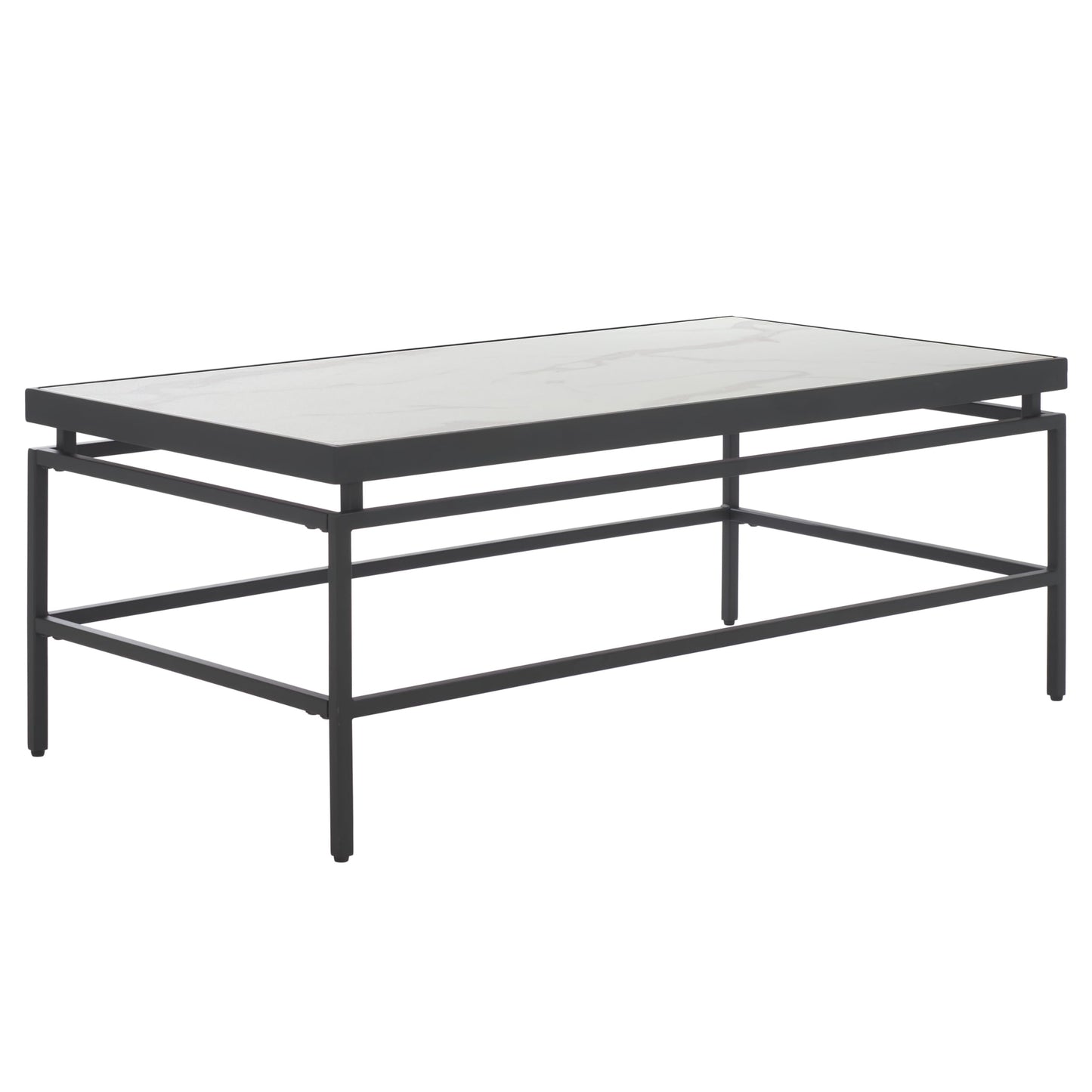 SAFAVIEH Home Collection - Acelin White Faux Marble Top & Black Metal Base Rectangular Coffee Table (COF7017A)