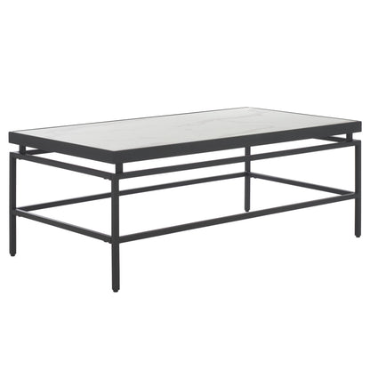 SAFAVIEH Home Collection - Acelin White Faux Marble Top & Black Metal Base Rectangular Coffee Table (COF7017A)