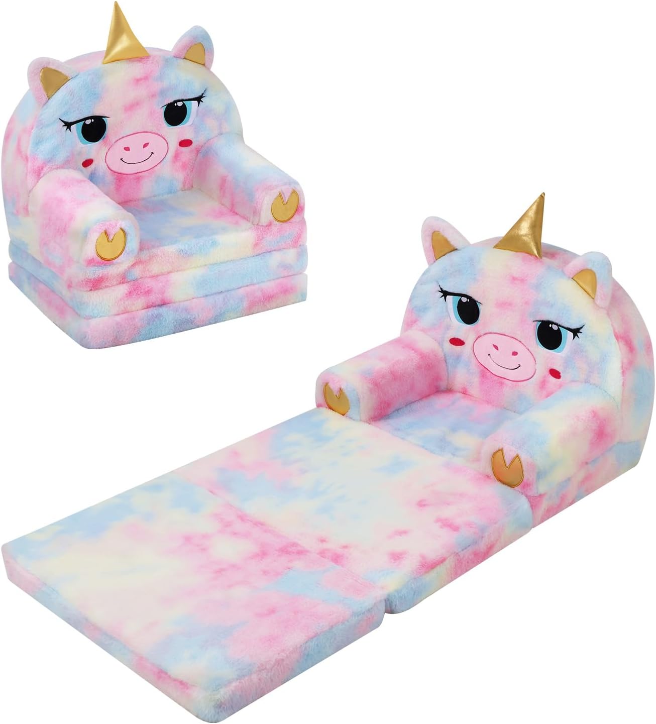 2 1 decalsweet Kids Couch Comfy Foldable Kids Sofa to Lounger in Toddler Chair Plush Baby Sleeper Chair for Playing