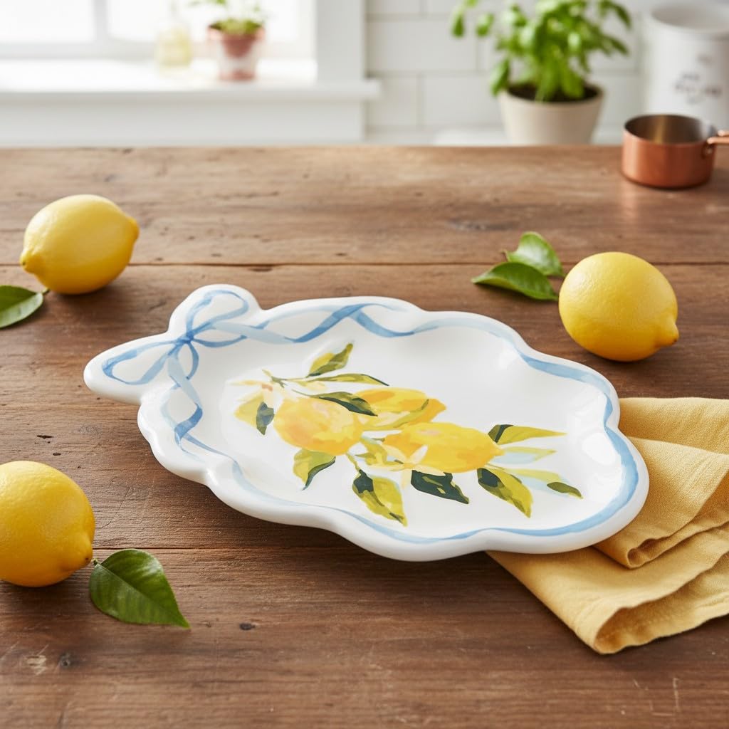 10 Strawberry Street Amalfi Lemon Ribbon Oval Platter, 14" x 10"