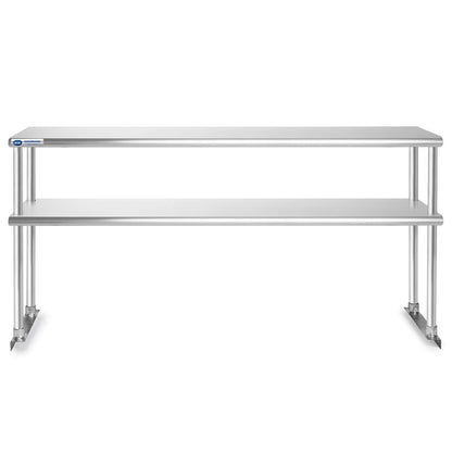 GRIDMANN NSF Stainless Steel Commercial 2 Tier Double Overshelf 72 in. x 12 in. for Kitchen Prep & Work Table