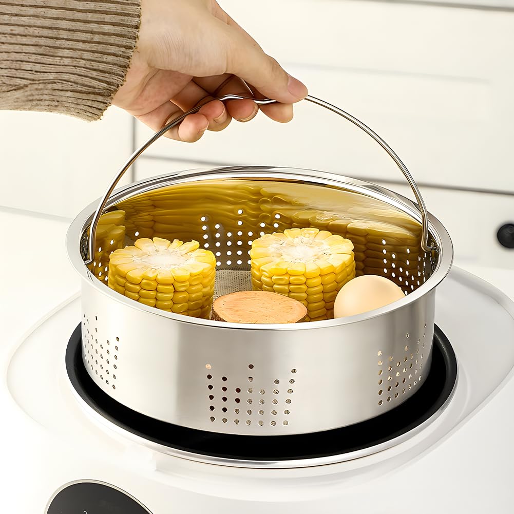 Stainless Steel Vegetable Steamer Basket, Insert Steaming Rack with Handle, Mesh Steaming Basket Holder Trio Separator Set for Pressure Cooking(SIZE:21 * 13cm)