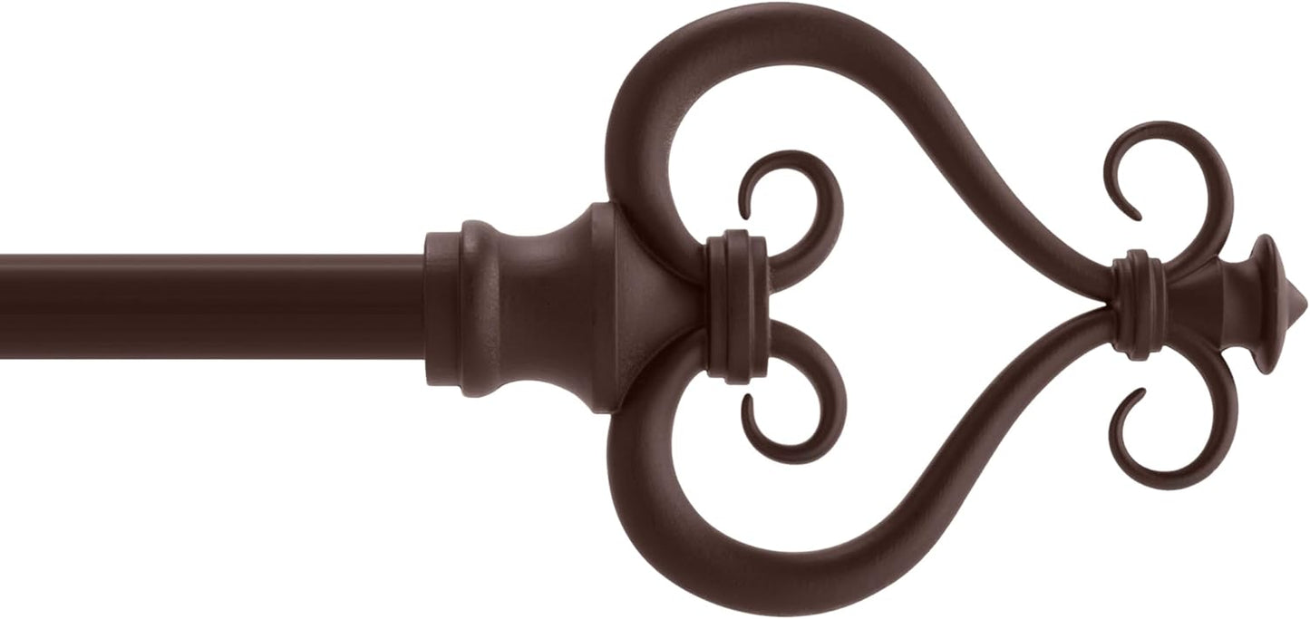 Kenney KN65406 Serena Large Plastic Heart Scroll End Curtain Rod, 28-48" Adjustable, Chocolate Finish