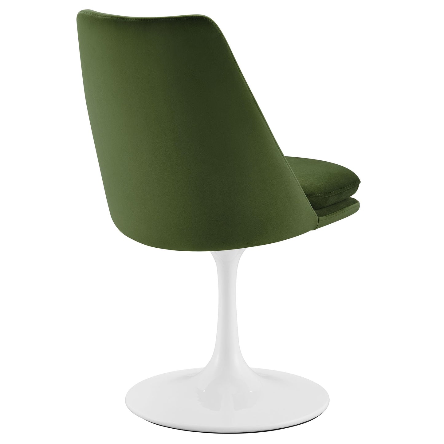 Modway Lippa Velvet Swivel Dining Side Chair in White Moss Green - Armless Accent Chair with Stain-Resistant Performance Velvet Upholstery - 360° Rotating Office Chair