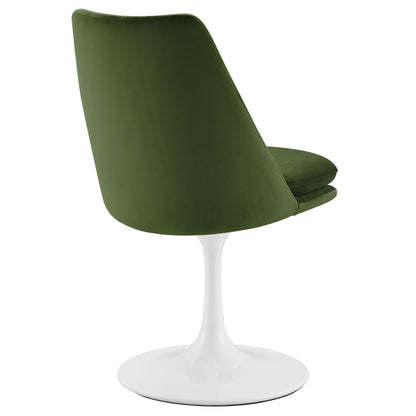Modway Lippa Velvet Swivel Dining Side Chair in White Moss Green - Armless Accent Chair with Stain-Resistant Performance Velvet Upholstery - 360° Rotating Office Chair