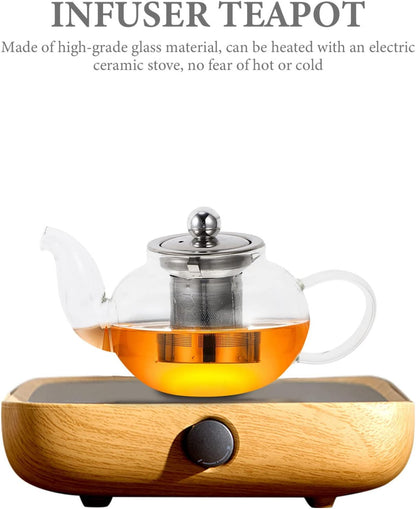 Hemoton Glass Teapot Stovetop Tea Kettle, Tea Dispenser with Infuser for Tea Coffee Drink 400ML