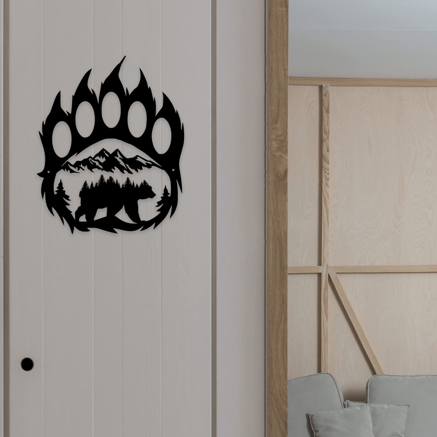 Rustic Cabin Hunting Bear Paw Decor - Metal Bear Wall Art, 14.5 x 11.8 inches, Black for Bathroom, Living Room, Bedroom