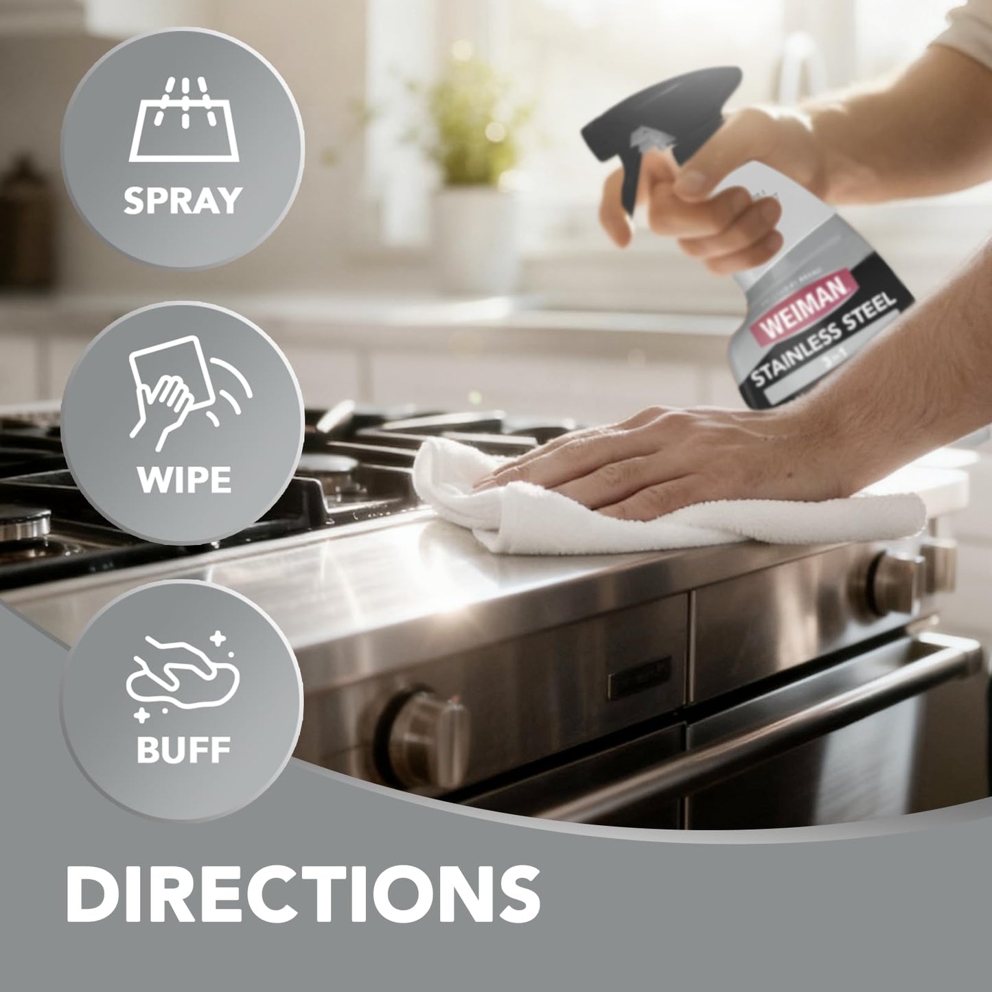 Weiman Stainless Steel Cleaner & Polish, 2 Pack, Anti Fingerprint Spray Stainless Steel Cloth, Water Spots & Grease, No Streaks or Residue, Safe for Metal Polish, Chrome, Appliances, Sinks & Grills