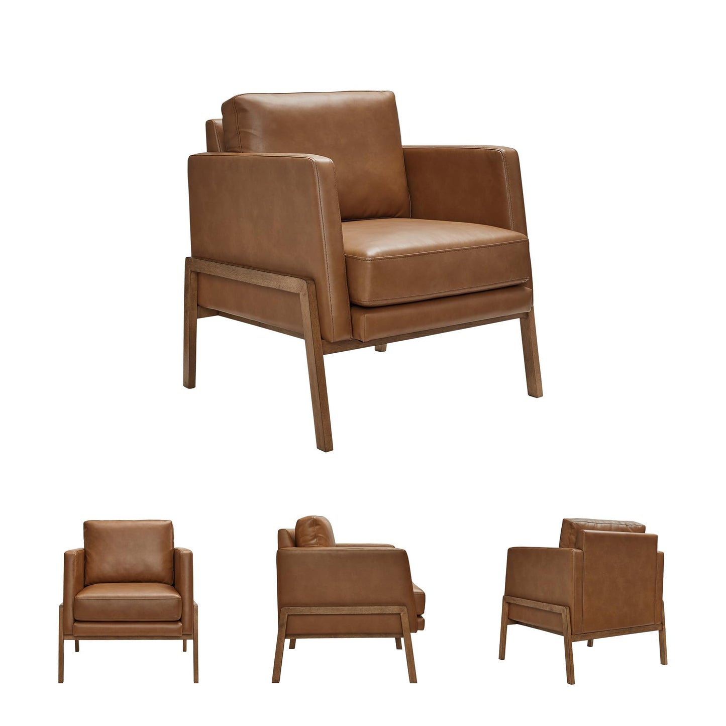Signature Design by Ashley Numund Contemporary Faux Leather Upholstered Accent Chair with Removable Cushions and Track Arms, Light Brown