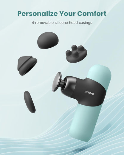 RENPHO Mini Thermal Massage Gun with Heat, FSA HSA Eligible, Portable Deep Tissue Percussion Massager, Color Silicone Sleeves Travel Size with Carry Case, Mint