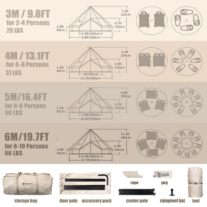 ShinHye Canvas Bell Tent Yurt Tent 4 Seasons for Camping 100% Cotton Glamping Tents with Stove Jack, Family Camping Outdoor Hunting Party (5M- 16.4FT)