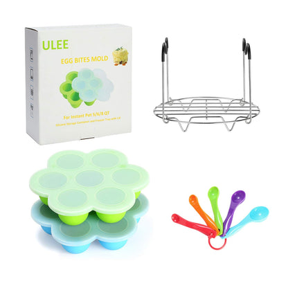 Silicone Egg Bites Molds for Instant Pot Accessories 6 Qt 8 Qt, Including Steamer Rack Trivet with Heat Resistant Handles, 5-Piece Measuring Spoons as Bonus, Sous Vide Egg Poacher