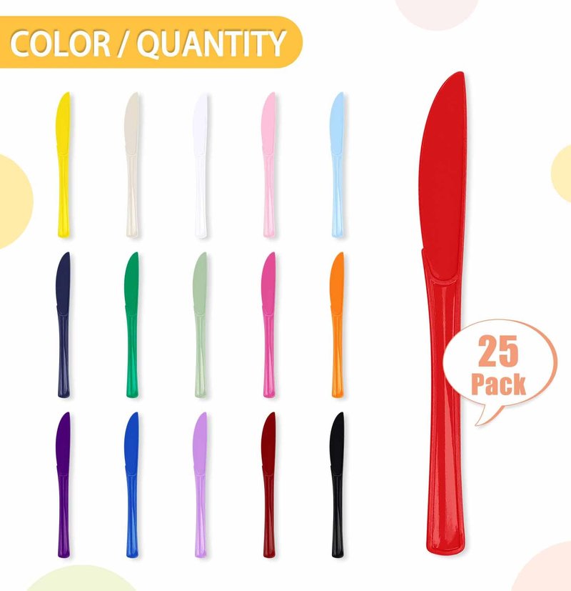 SietDESEO 25 PCS Red Plastic Knives Disposable Utensils Heavy Duty Red Knives Disposable Cutlery for Birthday Wedding Baby Shower Bridal Shower Plastic Silverware