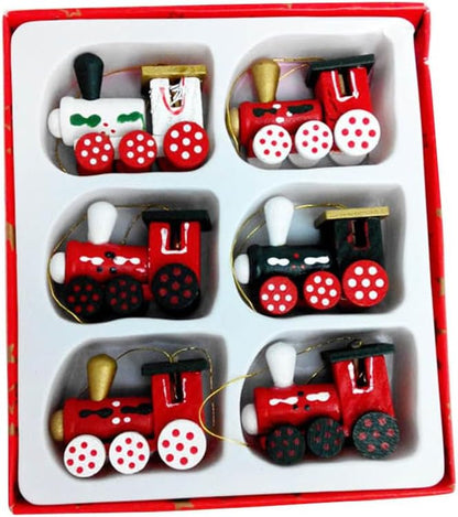 YeahiBaby 6pcs Set, Wooden Christmas Train Mini Painted Train Head Christmas Tree Hanging Ornament for Party Wall Decor