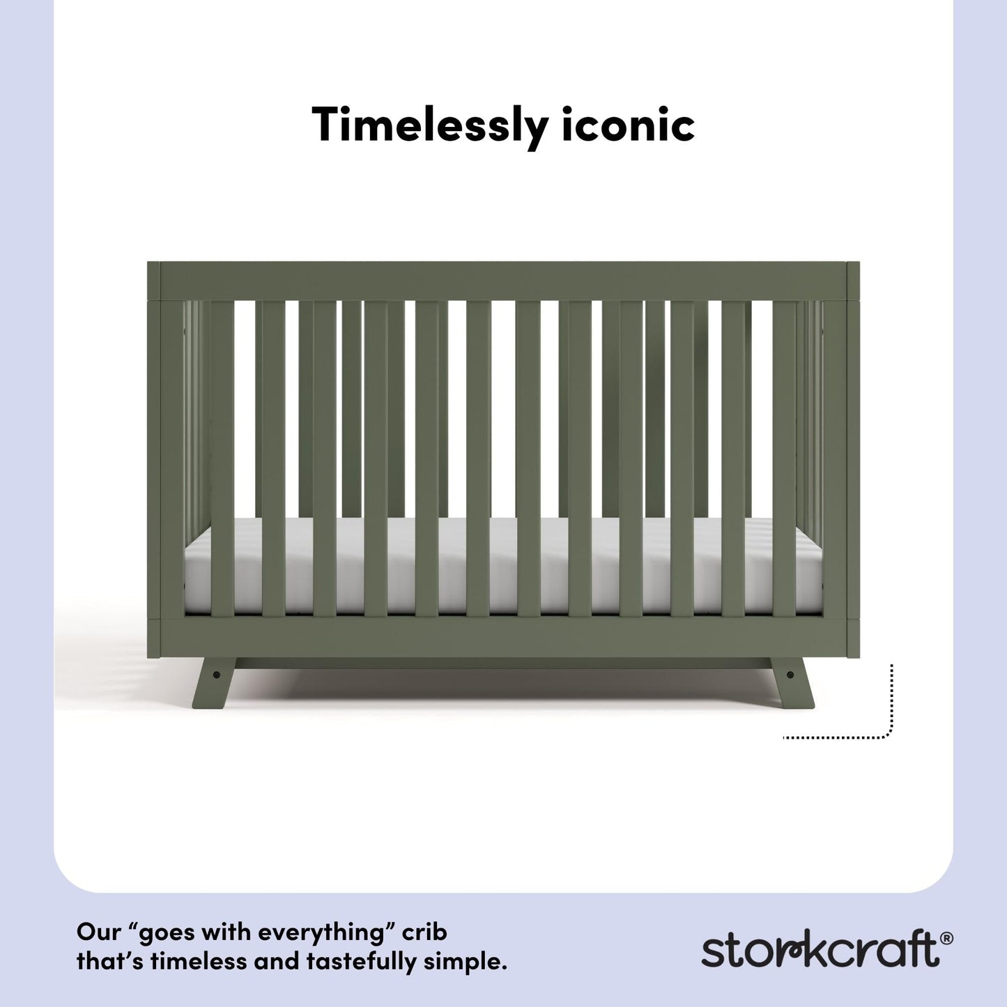 Storkcraft Beckett 3-in-1 Convertible Crib – GREENGUARD Gold Certified, Fits Standard Crib Mattress, Converts to Toddler Bed and Daybed, 4 Mattress Heights, Grow-with-Me Design (Olive)