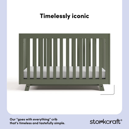 Storkcraft Beckett 3-in-1 Convertible Crib – GREENGUARD Gold Certified, Fits Standard Crib Mattress, Converts to Toddler Bed and Daybed, 4 Mattress Heights, Grow-with-Me Design (Olive)