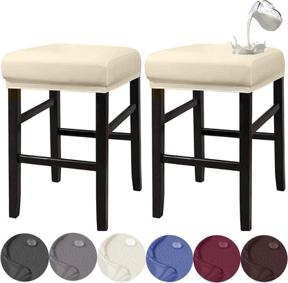 HFCNMY Counter Bands(2 Pack,Beige) Stool Covers Rectangle, Stretch Waterproof PU Rectangle Bar Stool Covers Vanity
