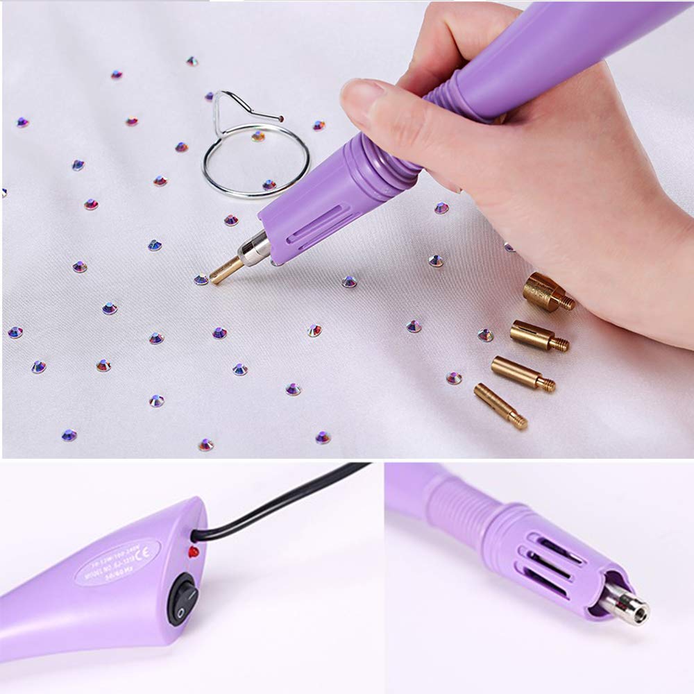 Hotfix Applicator, 7-in-1 Hot Fix Rhinestone Applicator Wand Setter Tool Kit with AB Crystal Rhinestones, 7 Tips, 2 Pencils and Tweezers