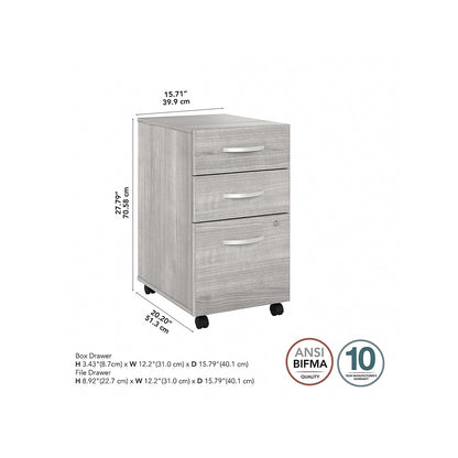 Bush Business Furniture Hybrid 3 Drawer Mobile File Cabinet-Assembled, Platinum Gray