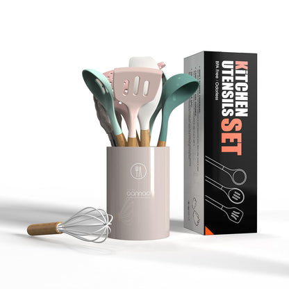 Silicone Cooking Utensils Kitchen Utensil Set - 446°F Heat Resistant Silicone Kitchen Utensils Set, Spatula,Turner Tongs, Spoon, Brush, Whisk,Kitchen Gadgets for Nonstick Cookware, BPA Free (Gray)