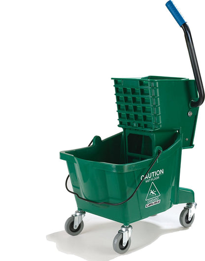 Carlisle FoodService Products 26-Quart Commercial Mop Bucket with Side-Press Wringer, Precision-Molded Polypropylene, Durable Wringer, Bucket with Non-Marking Casters, 18.5 x 16.5 x 23 Inches, Green
