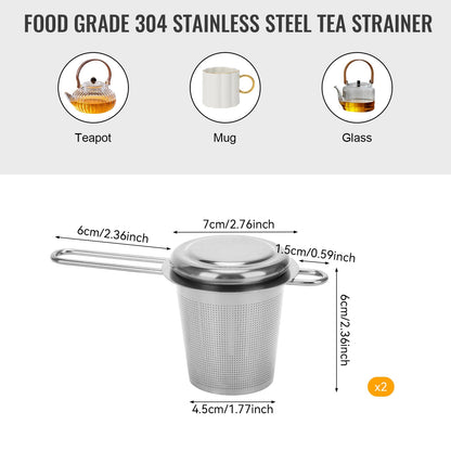 2pcs Tea Diffuser, Stainless Steel Tea Strainer Fine Mesh Tea Infuser with Double Long Handles Loose Leaf Tea Steeper for Mugs Cups Teapots (Silver)