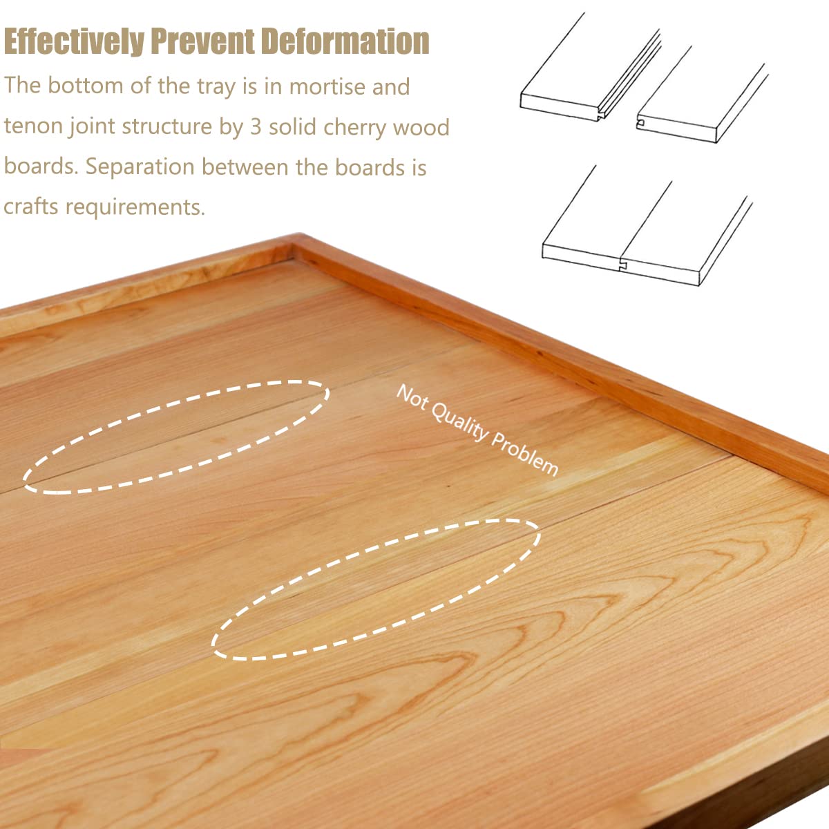 MAGIGO 36 x 36 Inches Extra Large Square Cherry Wood Ottoman Tray with Handles, Serve Tea, Coffee Classic 3 Feet Wooden Decorative Serving Tray