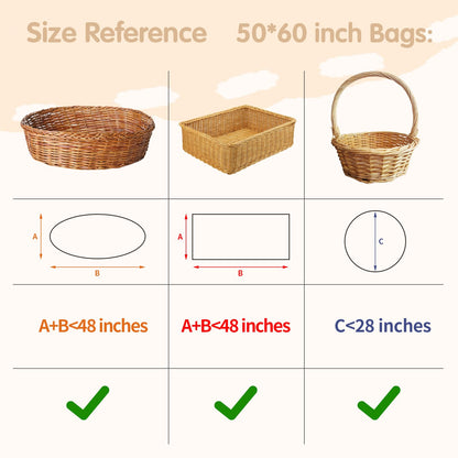 LEOSINDA 10 Pcs Extra Large Cellophane Bags 50x60 Inches for Gift Baskets, Clear Gift Basket Wrap with 10 Gold Ribbons, Food-Safe Plastic Packaging for Valentine's Day,Christmas,Weddings,Auctions