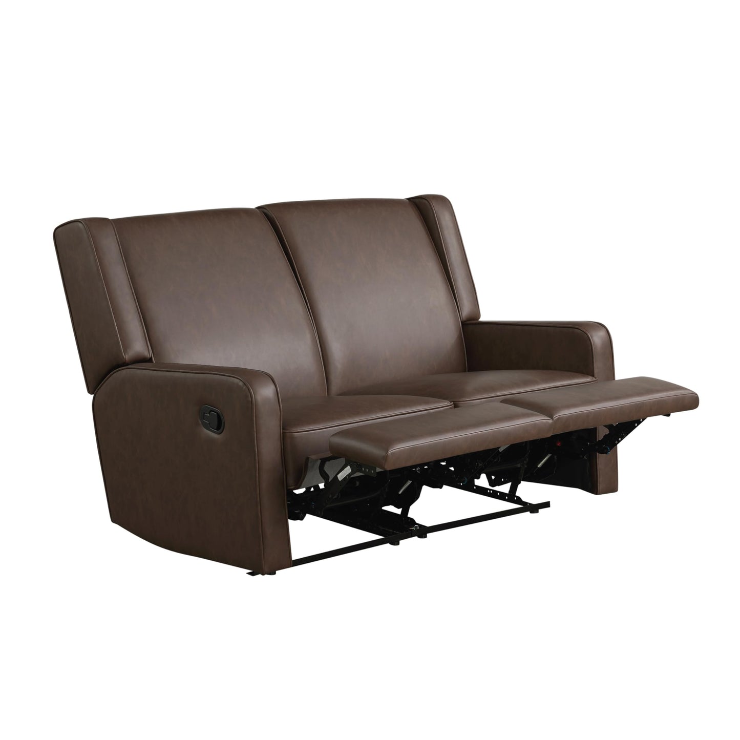 Relax-A-Lounger Evanston 55.9" Reclining Loveseat, Manual Lever Pull, Pocket Coil Comfort, Vegan Leather, Chestnut