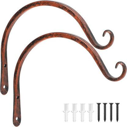 Feed Garden 8-Inch Decorative Hanging Plant Brackets - 2 Pack Wall Hooks for Outdoor Use | Antique Bronze