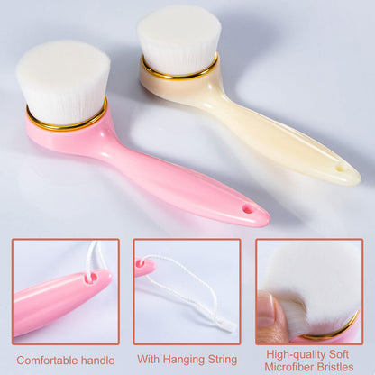 2 Pack Soft Bristle Facial Cleansing Brush for Deep Pore Cleaning, Face Exfoliating Scrub Brush for Face Cleansing Skincare Massaging (Pink and Jade White)