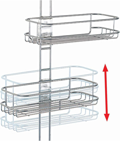 InterDesign Linea Adjustable Shower Caddy - Bathroom Storage Shelves for Shampoo, Soap, Silver