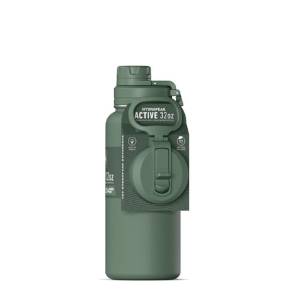Hydrapeak 32oz Sport Insulated Water Bottle with Straw & Chug Lid, Leak & Spill Proof, Keeps Drinks Cold for 24 Hours, Hot for 12 Hours, Premium Stainless Steel Water Bottles (32oz, Sage Leaf)