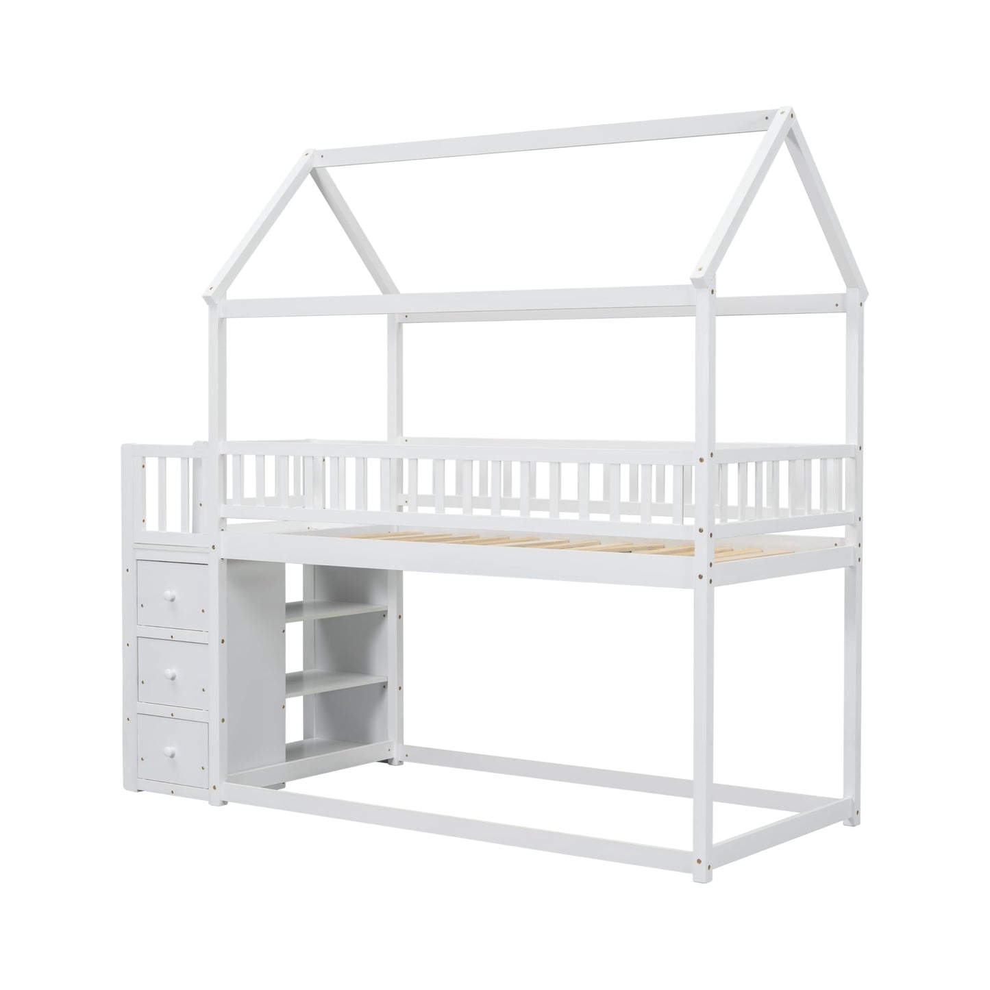 Bellemave Bunk Bed Twin Over Twin, Bunk Bed with Slides and Stairs, House Bunk Bed with roof, Twin bunk Bed for Kids, Teens, Kids bunk beds, White