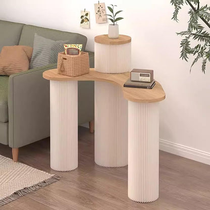 TT-YEL Portable Multi-Functional Paper Display Rack, Foldable Retail Display Table, Round Display Table with Wooden Shelves, Craft Display Rack, Paper Column Display Stand,B l120×w40×h77cm