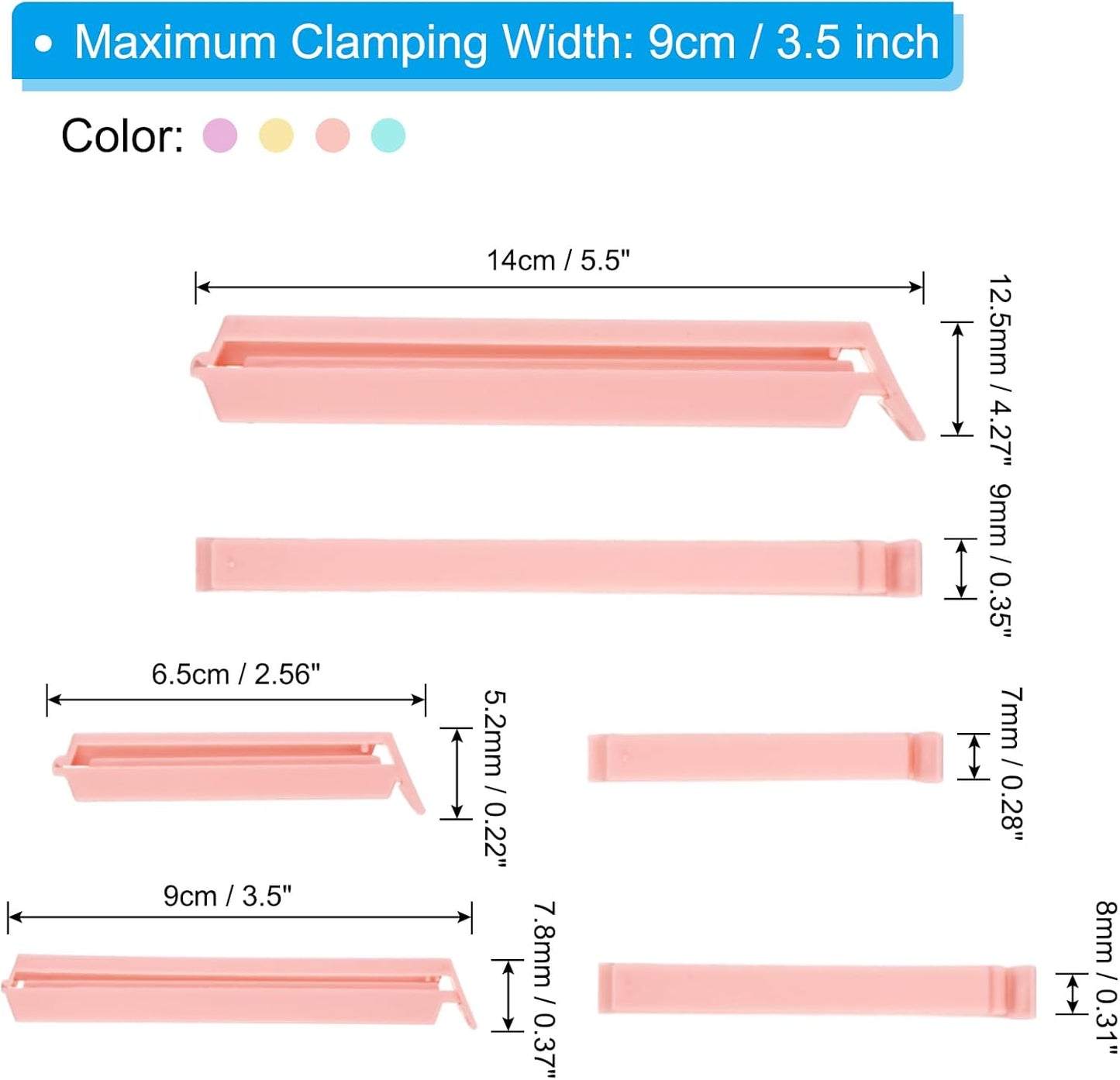 PATIKIL Sealing Clips, 12 Pack Reusable Plastic Bag Clamp Sealer for Home Kitchen Food Storage, Pink, Yellow, Purple,