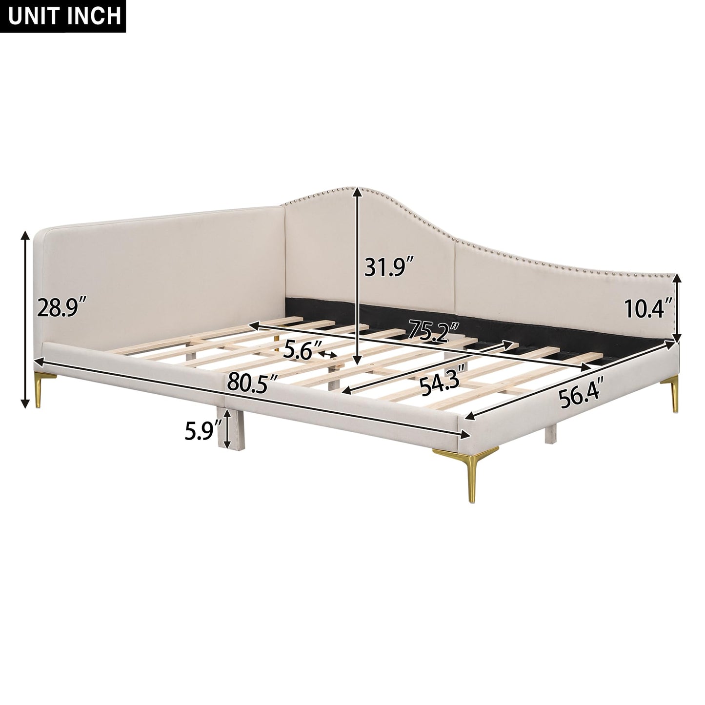 Jintop Full Size Upholstered Daybed with Backrest and Armrest,Modern Wooden Bed Frame,w/Support Legs,Slat Support,No Box Spring Needed,for Dorm,Apartment,Studio,Office,Beige