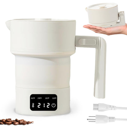 Portable Electric Kettle-Foldable Travel Water Boiler, 20oz Collapsible Small Electric Kettle with 4-Temp Presets for Hotel, Office, Camping