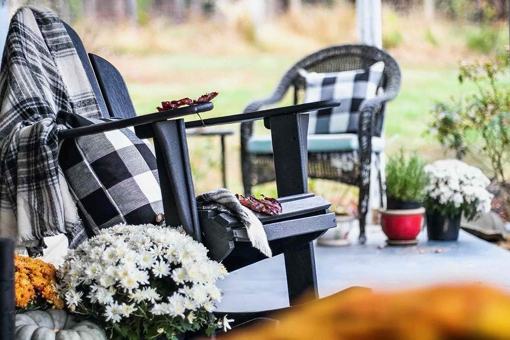 4TH Emotion Set of 2 Black and White Farmhouse Buffalo Check Plaid Throw Pillow Covers, 20 x 20 Inches, Polyester Linen