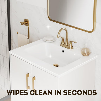phiestina 24 Inch White Floating Bathroom Vanity, Pre-Assembled Wall-Mounted Cabinet with 2 Soft-Close Doors & 3 Hole Ceramic Sink, No Faucet,BV08-24-WHITE