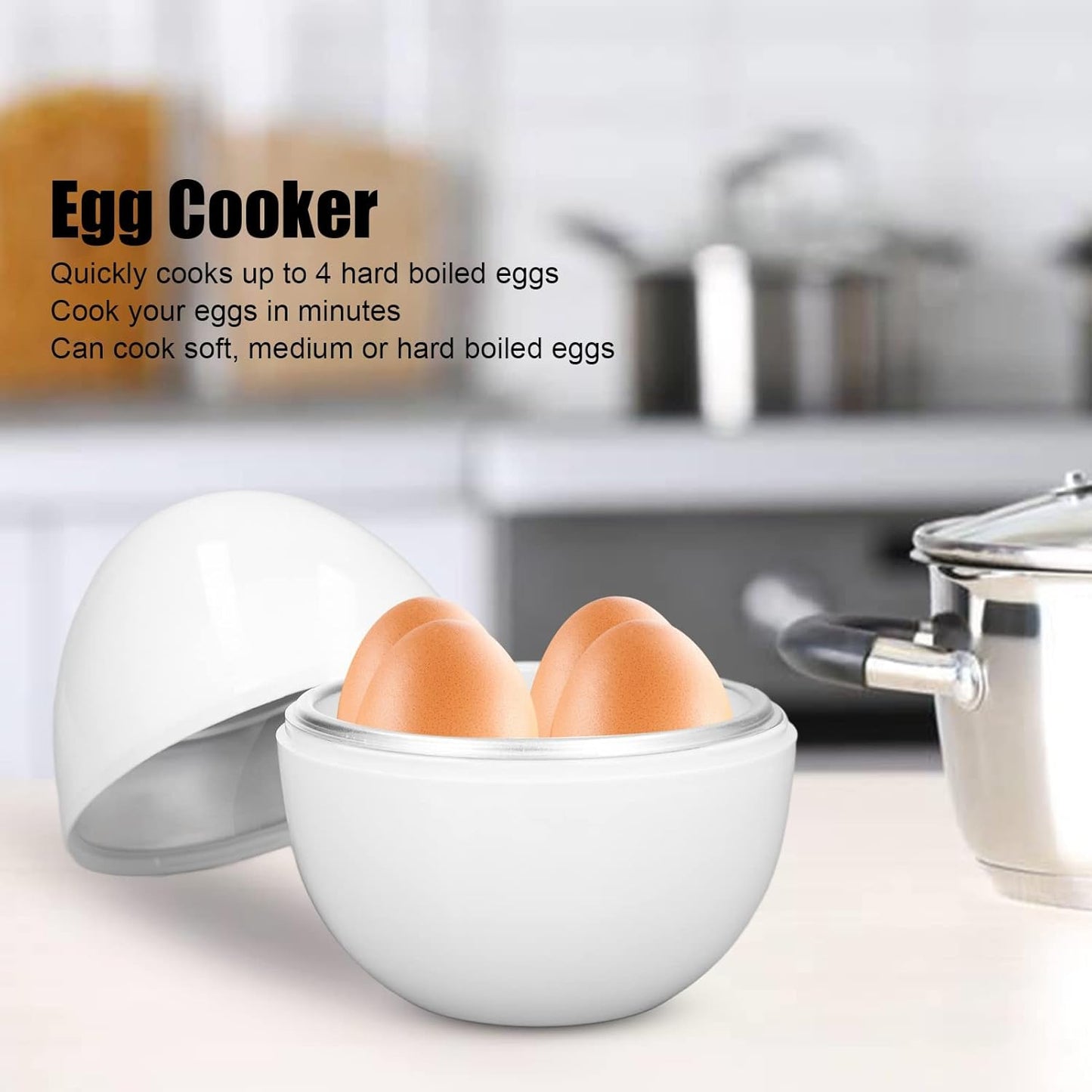 Egg Boiler, Hard Boiled Egg Cooker, Compact Design for 4 Eggs Capacity, ABS Material, Microwave Function