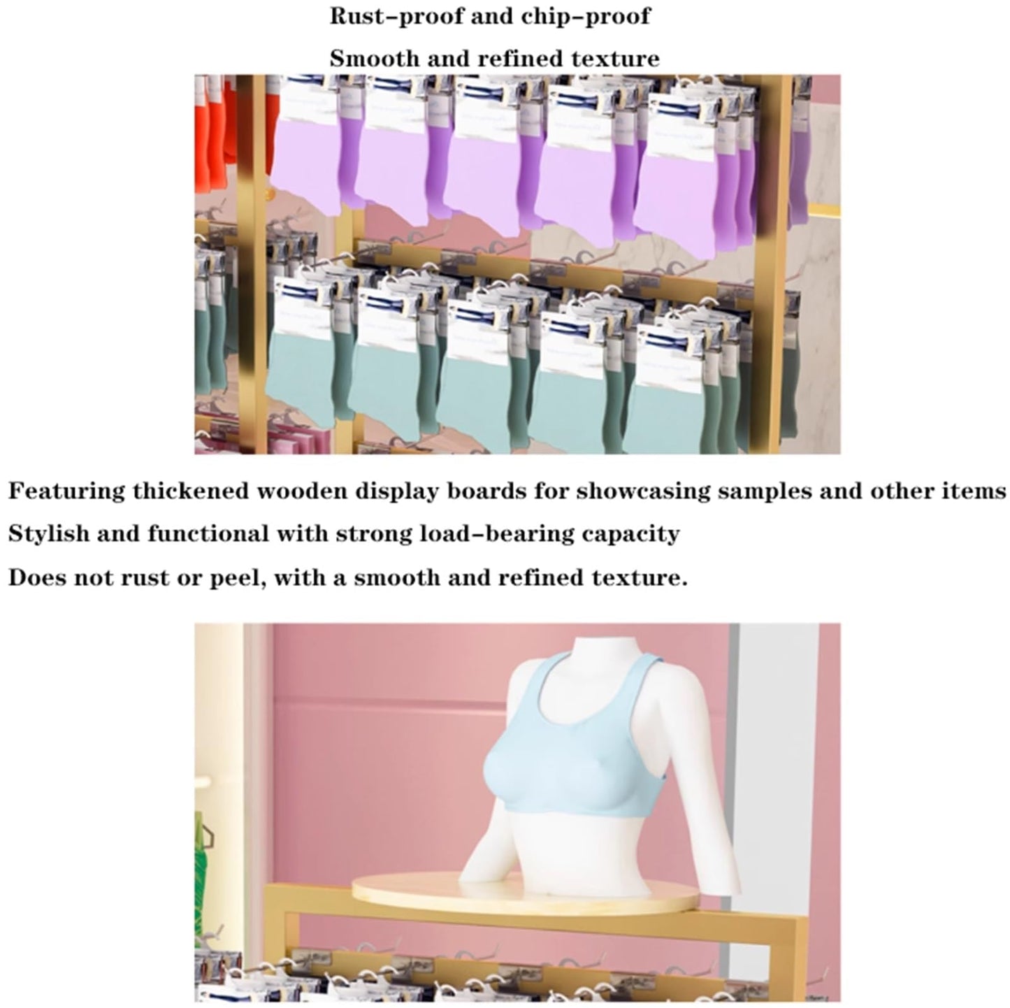 25.5 * 15.7 * 53in Sock Lingerie Bra Rack with Hook, Metal, Commercial Underwear Retail Display Stand, Freestanding Clothing Storage Shelf, for Farmers Markets, 4 Tier(White)