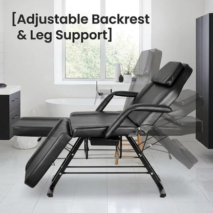 Sturdy Multipurpose Spa Bed, Salon Chair Facial Bed with Hydraulic Rotating Stool, Adjustable 3-Section Spa Massage Table for Tattoo & Beauty Use
