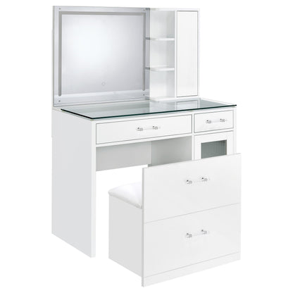 Coaster Home Furnishings Flora 2-Drawer Vanity Set with Led Mirror White High Gloss
