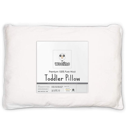 Woolino Toddler Pillow, Premium Breathable 100% Wool Fill & Cotton Cover Toddler Sleeping Pillow, Small Kids Travel Size, 14x19