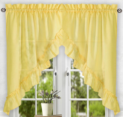 Ellis Curtain Stacey Sheer Tailored Tier Pair Curtains, Yellow, 56" x 30"