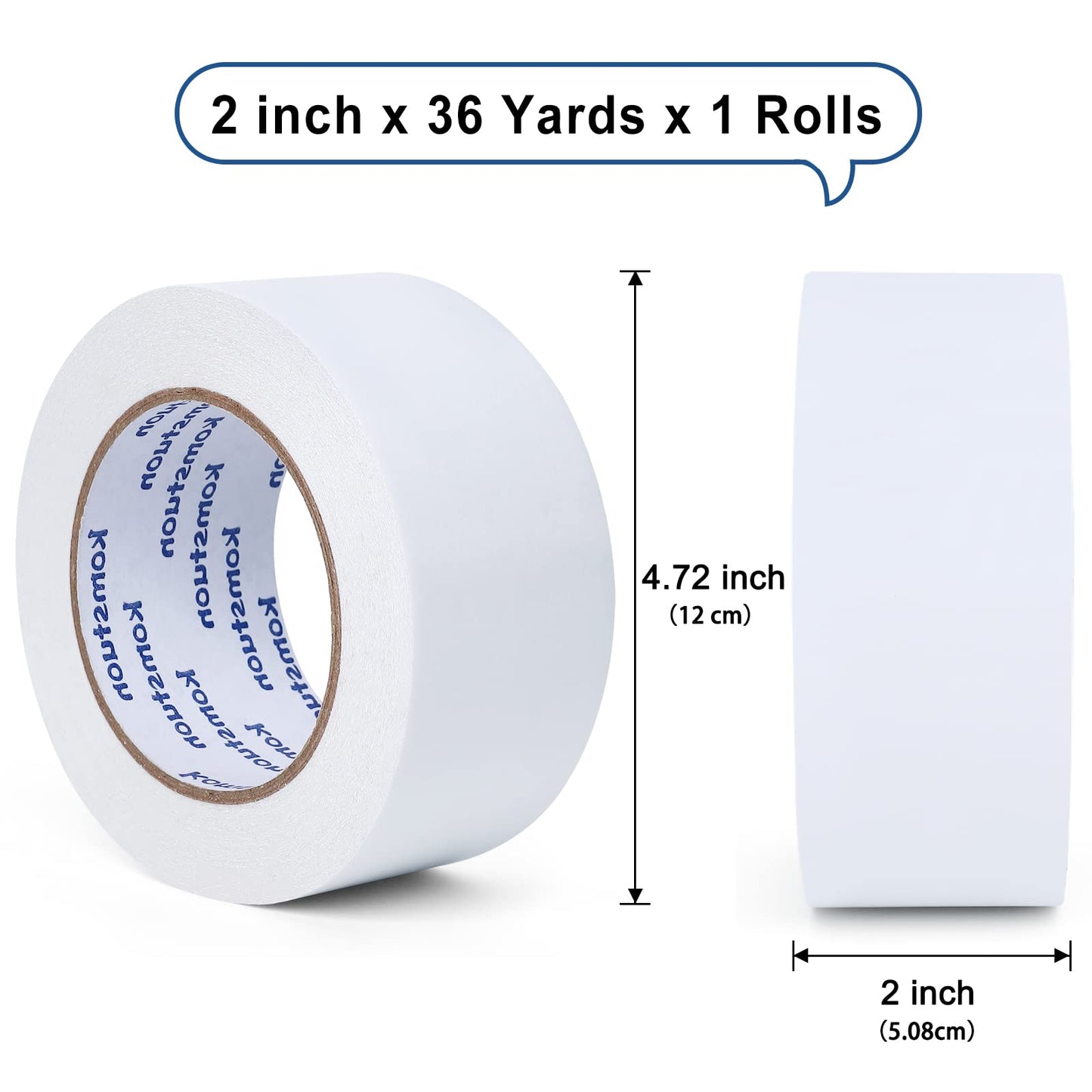komstuon Double Sided Tape 2 Inch x 36 Yards, 1 Rolls Double-Sided Adhesive Tape, Two Sided Tape for Crafts, Arts, Scrapbooking, Gift Wrapping