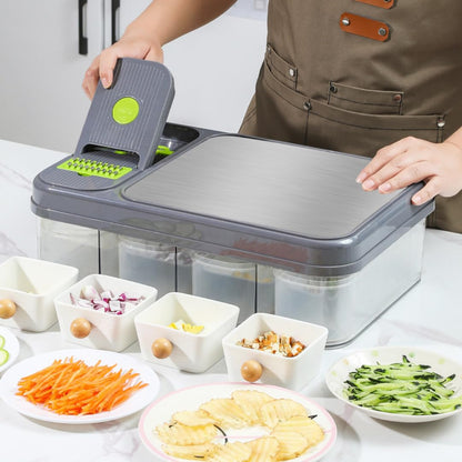 Amazin Goods All-in-One Vegetable Chopper & Prep Station - Multifunctional Food Chopper, Mandoline Slicer, Cheese Grater, Egg Separator, Built-In Cutting Board & Storage Container for Meal Prep