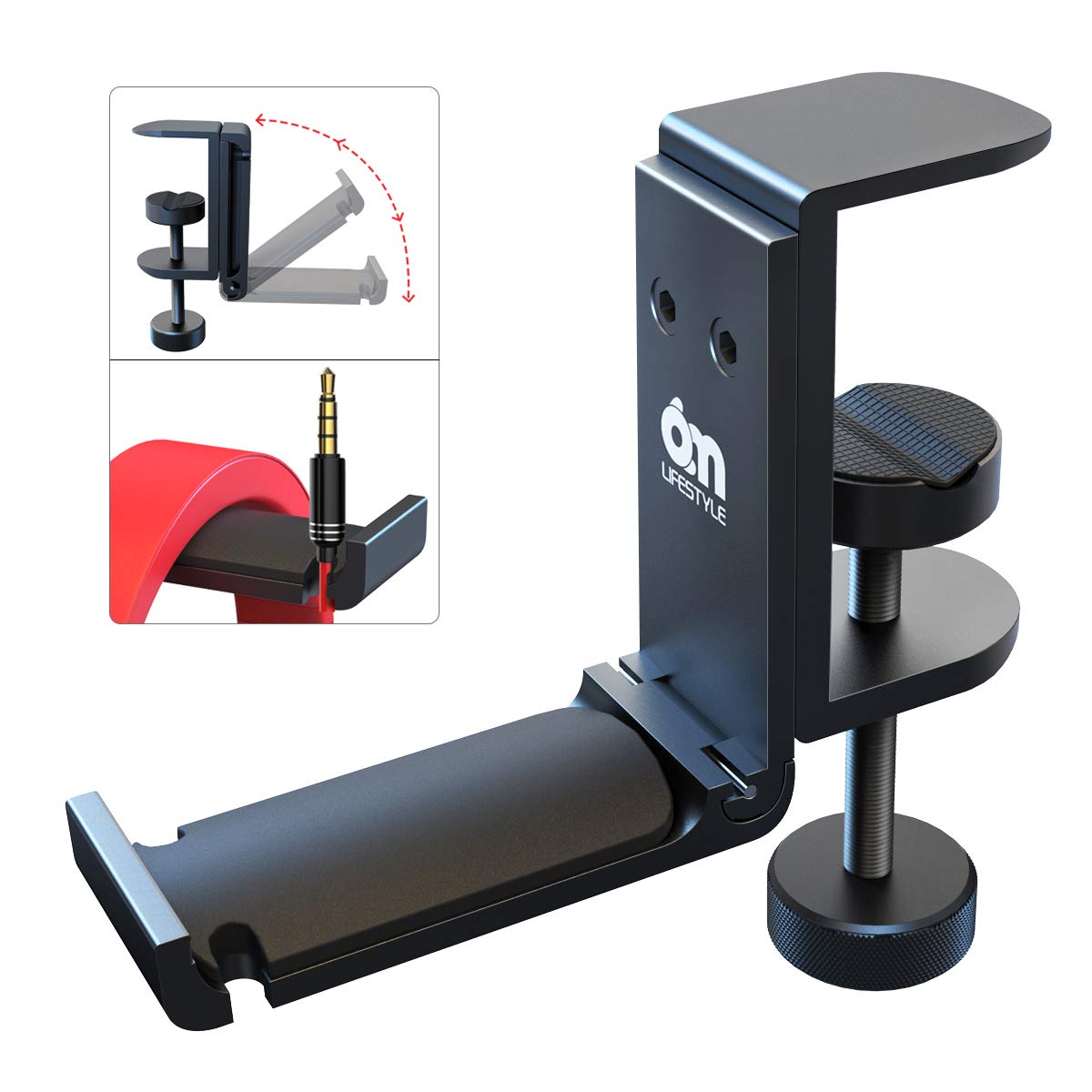 6amLifestyle Foldable Headphone Hodler Hook Hanger Stand Under Desk, Headphone Wall Mount with Cable Organizer Save Space Metal, Headset Holder Clamp for Headphones Gaming PC Headsets, Purse Handbag