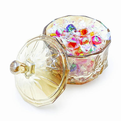 EWEIGEER 8oz Glass Candy Jar with Lid,Small Crystal Fall Candy Dish,Apothecary Jar for Cotton Balls Q Tips Small Accessories Office Bathroom Dining Room Organizer (Amber)